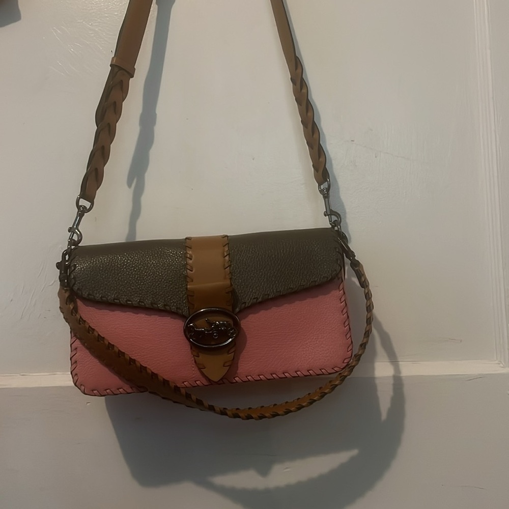 Coach Georgia colorblock Pink and Green Whipstitch Shoulder Bag - Picture 6 of 8